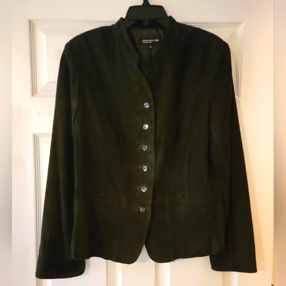 Jones New York Suede Blazer, size large, dark olive